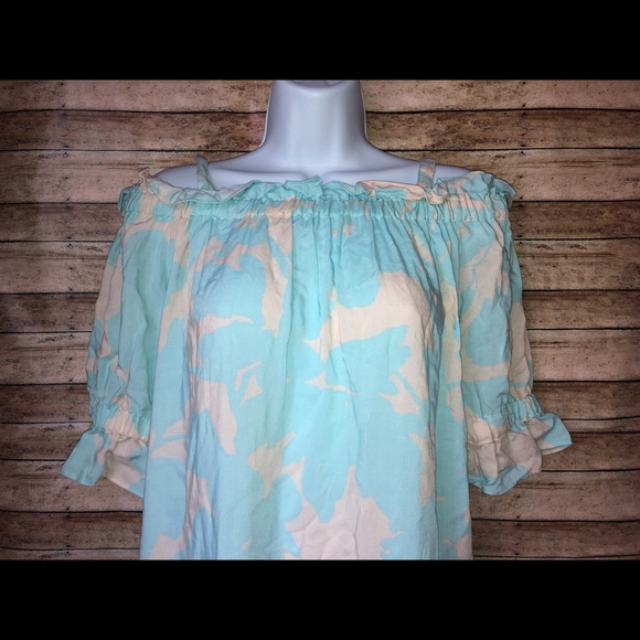 2/$20 H&M Blue White Cold Shoulder Ruffle Dress 6 - Picture 3 of 3